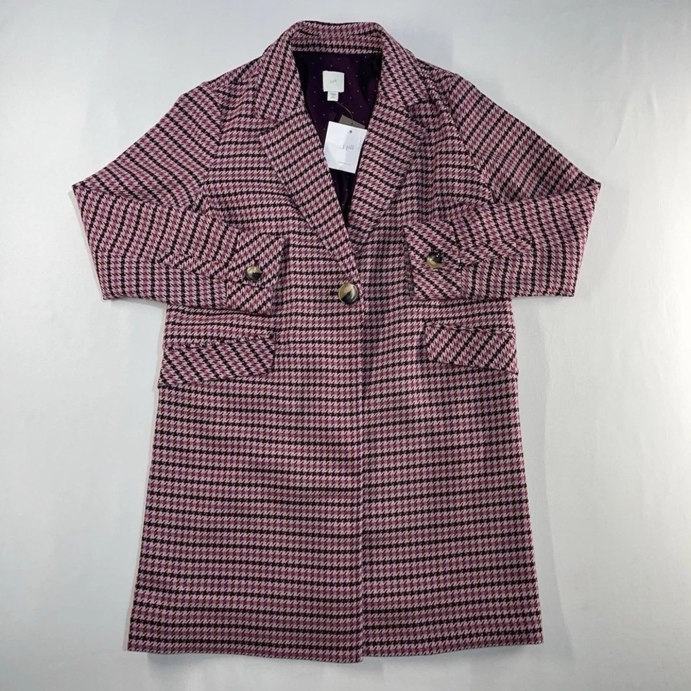J. Jill Houndstooth Car Coat Aubergine Multi Pink Purple Petite Small NWT 280222